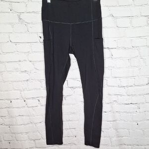 Phisockat Black Ankle Length Legging Wide Waistband Thigh Pockets Sz Small